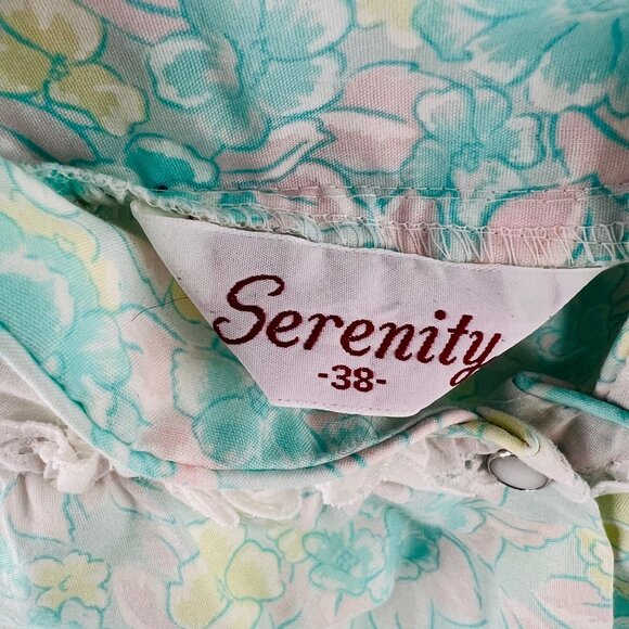 vintage Serenity House Dress size 38 XL Floral Mumu Nightgown Pastel Snap Button - Picture 3 of 6